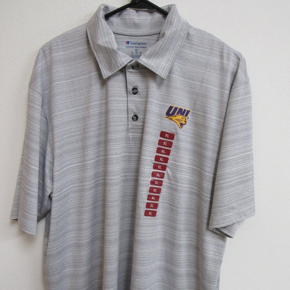 NWT Champion UNI Northern Iowa Panthers Gray Short-Sleeve Golf Polo Shirt XL